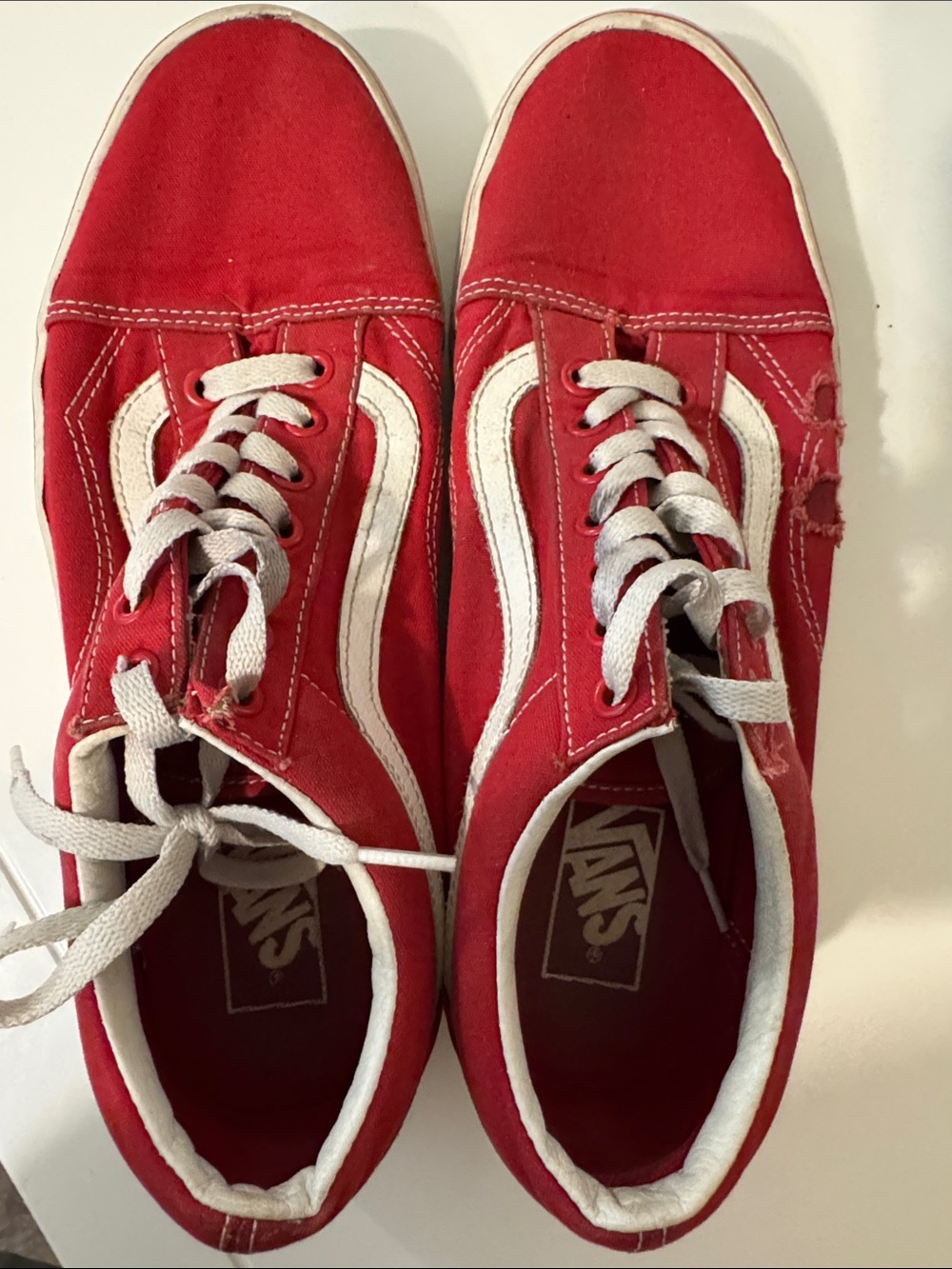 Vans Red Canvas Low-Top Sneakers with White Sidestripe